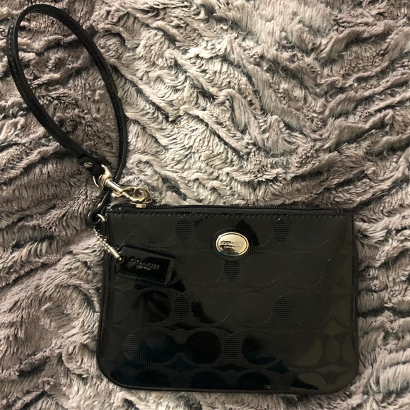 Coach Accessories - Coach Patent Faux-Leather Black Wristlet